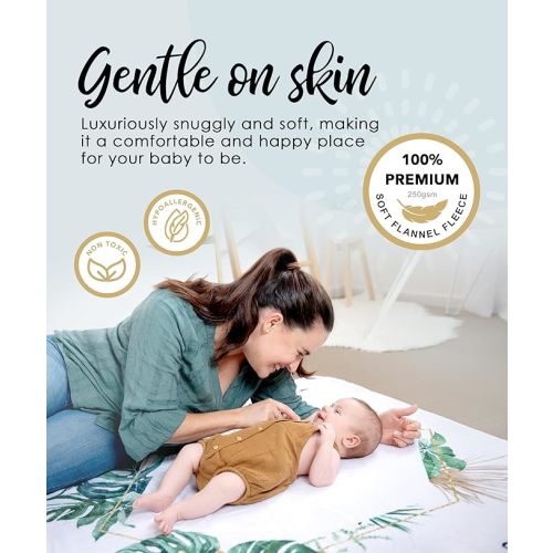 Baby Monthly Milestone Blanket for Baby Boy - - Extra Cosy 46”x46” - - Perfect Monthly Photo Prop to Capture Newborn to 12 Month Growth - - Unisex - White and Tropical Leaves