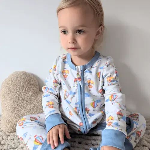 Baby Two-Way Zip Sleepsuit - Bamboo & Organic Cotton with Foldover Socks & Mittens - Up, Up & Away – GrowGrows