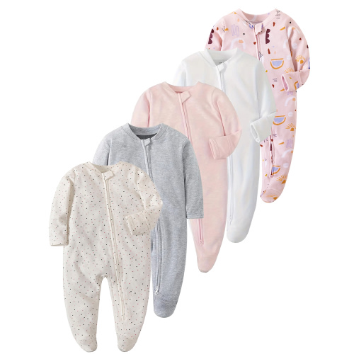QEFJNO 1 Piece Newborn Unisex Baby Girls' Sleep and Play Footies Pajamas,2 Way Zipper with Mitten Cuffs Infant Boys' Sleeper Cotton PJs - White Dots