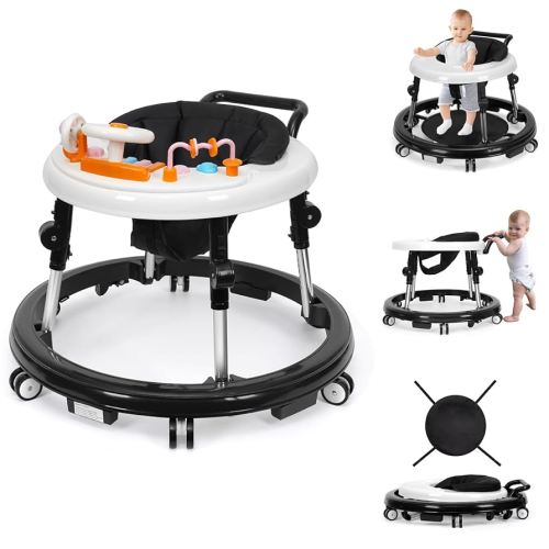 Music and Lights Baby Walker Foldable with 9 Adjustable Heights, Baby Walker with Wheels Portable, Infant Toddler Walker for Baby Boy Girls 6-18 Months