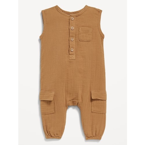 Sleeveless Henley Pocket One-Piece Jumpsuit for Baby