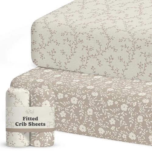 Crib Sheets for Boys & Girls – 2 Pack Fitted Baby Crib Sheets Neutral for Standard & Toddler Bed Mattress – Buttery Soft Organic Cotton Blend (Pearl Rose Grey)