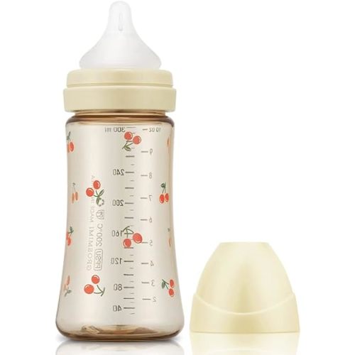 Grosmimi PPSU Baby Bottle, BPA Free (10oz Cherry_Pure Gold)