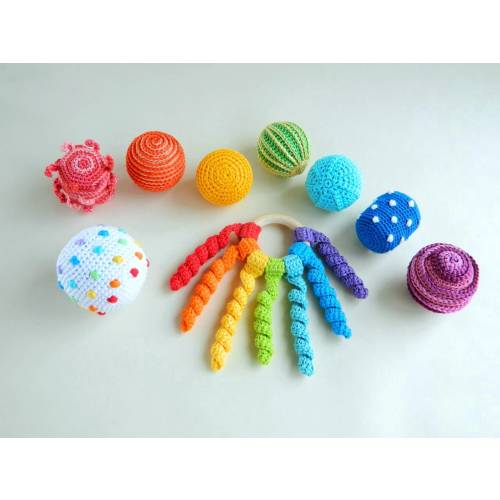 Montessori sensory balls Rainbow baby rattle Crochet rattle ball toddler activity toys