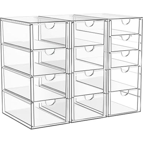 Acrylic Makeup Organizer with 13 Drawers, Bathroom Counter Organizer, Acrylic Organizers, Desk Organizer, Office Supplies, Storage Drawers for Cosmetic, Pencil, Coffee, etc 3 Pack