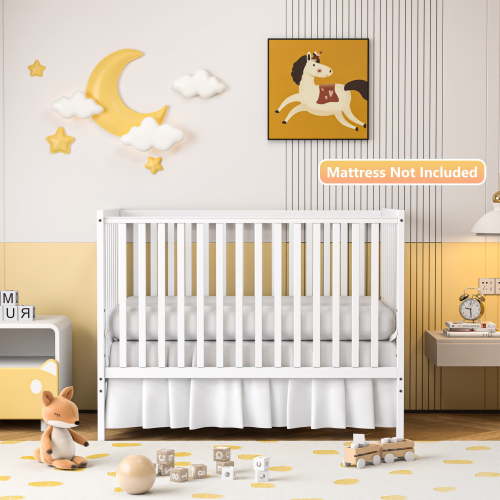 Sesslife 5-In-1 Convertible Crib, Baby Bed, Converts from Baby Crib to Toddler Bed, Fits Standard Full-Size Crib Mattress (White)