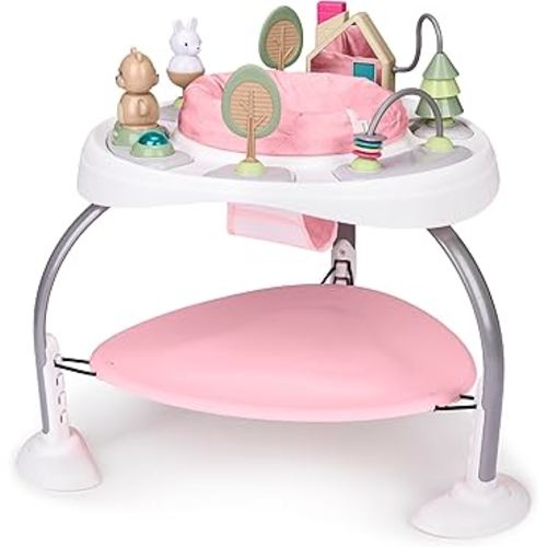 Ingenuity Spring & Sprout 2-in-1 Baby Activity Center Jumper and Table with Infant Toys - Ages 6 Months +, First Forest in Pink