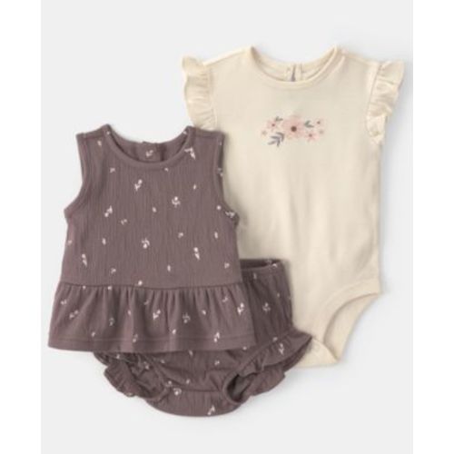 Baby Girls' Floral Top, Bodysuit & Shorts, 3-Piece Set