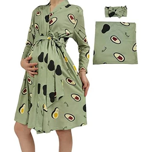 SUFEINI Swaddle Set with Matching Mommy Robe, Maternity Robe Nursing Hospital Delivery Labor Robes Pregnancy Women Loungewear