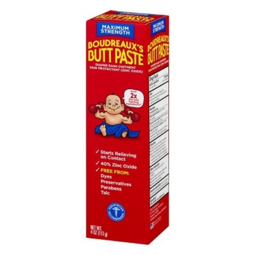 Boudreaux's Butt Paste Diaper Rash Ointment - Maximum Strength - Preservative Free, 4oz Tube