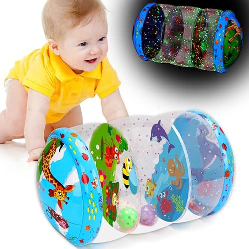 Crawling & Walking Baby Toys 6-12 Months Glowing Jumbo Inflatable Rolling Infant Toy 8 9 12-18 Month Old Tummy Time Sensory Development Light Up Toys for 1 2 Year Old Boy Girl Easter Birthday Gifts