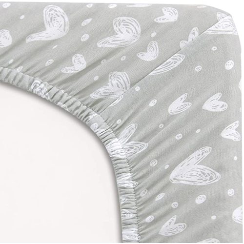 Biloban Pack and Play Sheets Fitted, 2 Pack Playard Sheets Fits for Graco Pack n Play Mattress, 100% Jersey Knit Cotton Mini Crib Sheets for Baby Boys & Gril - Star and Heart Print - Playard/Pack and play sheets