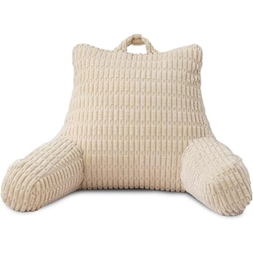 Holawakaka Adults Reading Pillow with Arms,Backrest Reading & Rest Pillows for Sitting Up in Bed, Bed Rest,Lounging, Working on Laptop,Arms Back Support Cushion for Men Women Teens,Cream