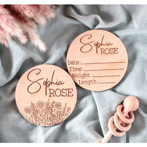 Boho Baby Name Announcement, Personalized Birth Announcement Sign for Newborn, Floral Hospital Name Sign for Birth Stats, Double Sided