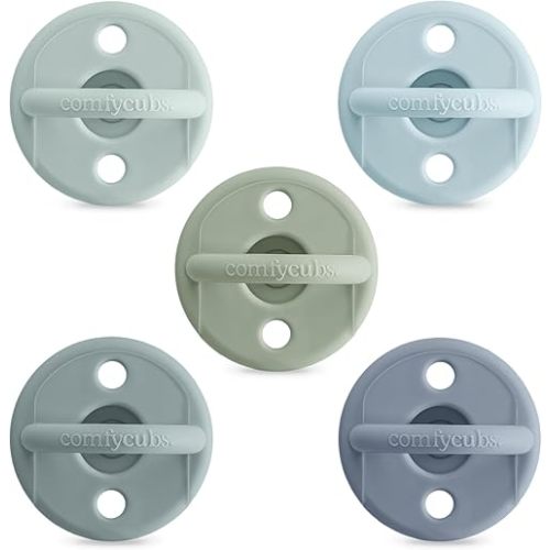 Comfy Cubs Baby Pacifier, 0+ Months - 5 Pack - Breast-Like, Soft Nipple Shape, CPSIA Compliant Multicolor Boy Newborn Pacifiers - 100% Food Grade Silicone Pacifiers, Newborn Essentials Baby Gifts