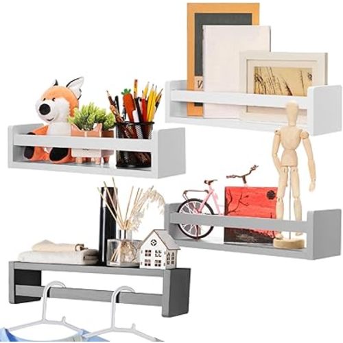 Set of 4 Nursery Book Shelves Floating Bookshelves Nursery Shelves for Wall Book Shelf Organizer Bathroom Storage Rack for Wall Decor(16 in,Gradient Gray)