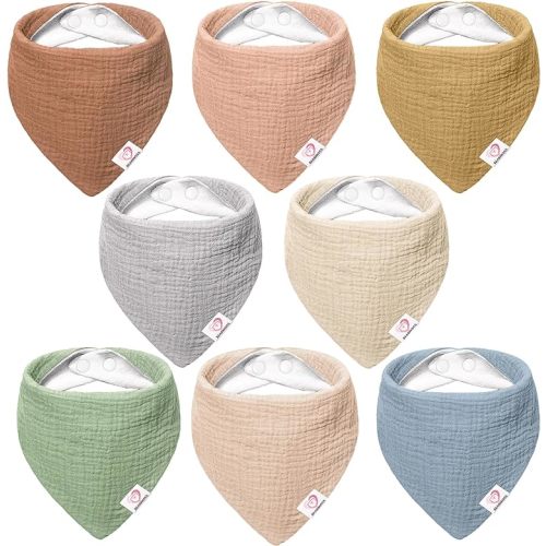 Bearmoss Muslin Baby Bibs 8 Pack 100% Cotton Baby Bandana Drool Bibs for Unisex Baby Girls Boys Drooling and Teething