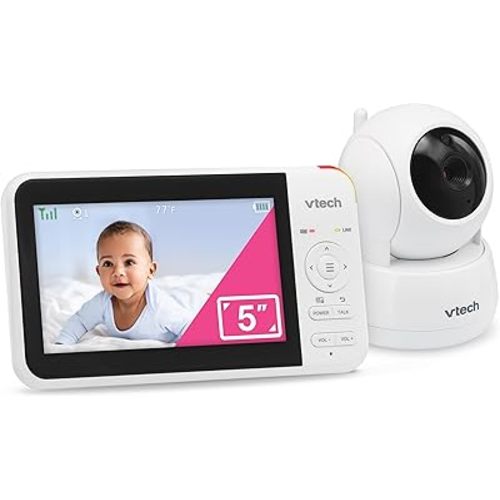 VTech VM924 No WiFi Remote Pan-Tilt-Zoom Video Baby Monitor - 5" LCD Screen, Up to 17Hrs Video/31Hrs Audio Battery, 1000ft Range, Night Vision, Soothing Sounds, Temperature Sensor