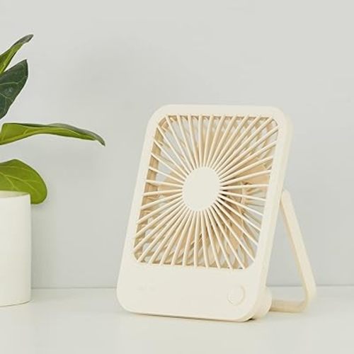 JISULIFE Desk Fan Battery Rechargeable, 4500mAh 180°Foldable Portable Personal Fan, 4 Speeds Adjustable Long Battery-life for Home Office Travel Outdoor Gifts for Women Men-Brown