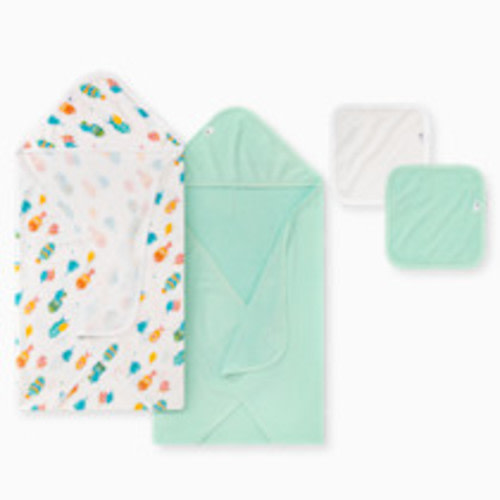 Burt's Bees Baby Organic Hooded Towel and Washcloth Set - Fishy Friends, 0-9 Months