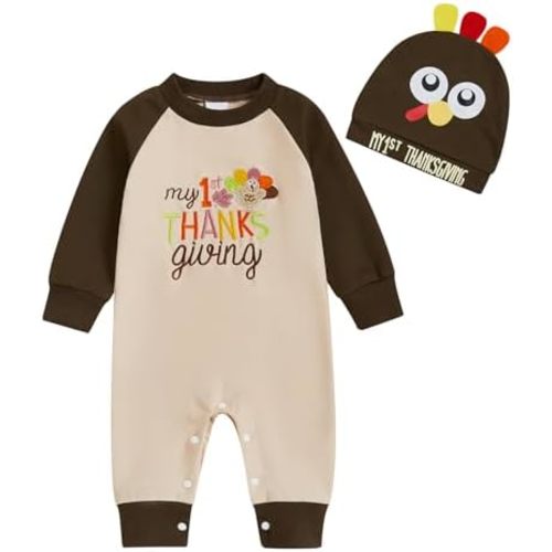 My First Thanksgiving Outfit for Baby Boy Girl Embroidery Turkey Romper Newborn Infant My 1st Thanksgiving Clothes
