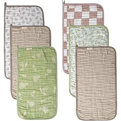6-Pack Muslin Baby Burp Cloths Made with Organic Cotton – 6-Layer Absorbent & Gentle for Newborn Feeding, Burping – Ultra-Soft, 20x10 Inch Set in Natural Sage
