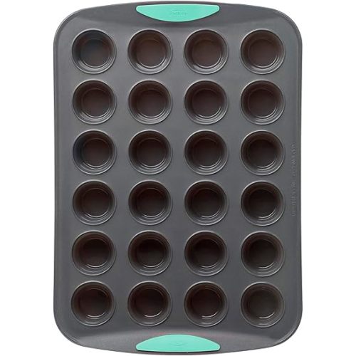 Trudeau 24-Cup Silicone Muffin Pan – Hybrid Non-Stick Bakeware with Steel Frame, Flexible Silicone with Hard Lining to Hold Shape, BPA-Free, Dishwasher Safe, Heat Safe to 428°F, Grey/Mint
