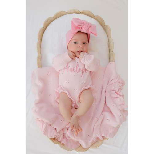 Custom Pointelle Ruffle Personalized Romper - Petal Pink – Sweet June