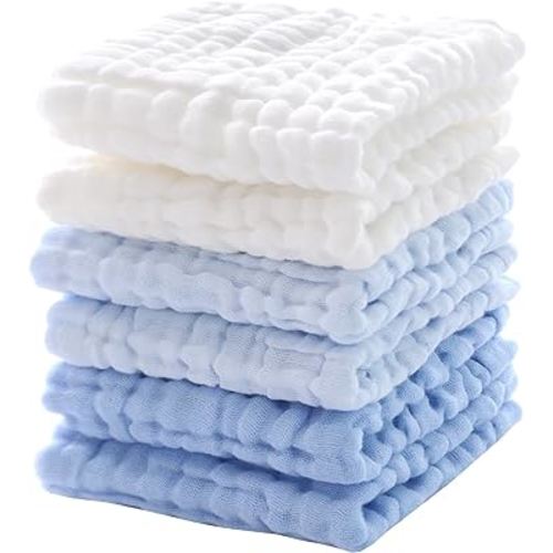 MUKIN Baby Washcloths - Soft Face Cloths for Newborn, Absorbent Bath Wipes, Burp Cloths or Towels, Baby Registry as Shower. Pack of 6-12x12 inches (Blue)