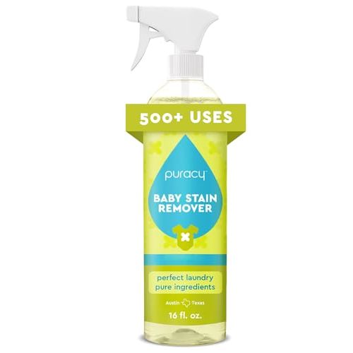 Puracy Stain Remover for Baby Clothes and Cloth Diapers, Newborn Baby Essentials Must Haves, Enzyme-Based Laundry Spray, Natural Spot and Odor Cleaner, 16 Oz