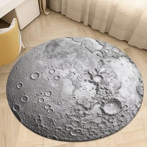 Moon Round Rug,4x4 Circle Area Rug for Kid's Bedroom, Soft Circular Rug for Kids Room, Non-Slip Home Decor Moon Theme Carpet for Teen's Room