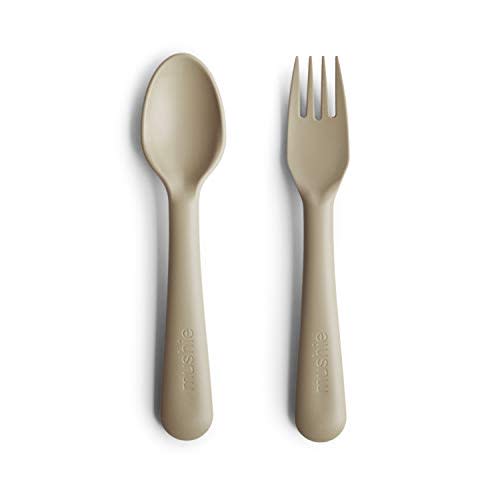 mushie Flatware Fork and Spoon Set For Kids | Made in Denmark (Vanilla)