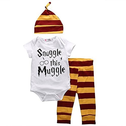 Tom Same Baby Boys Girls Snuggle this Muggle Short Sleeve Bodysuit and Striped Pants Outfit with Hat (90 (9-12M)