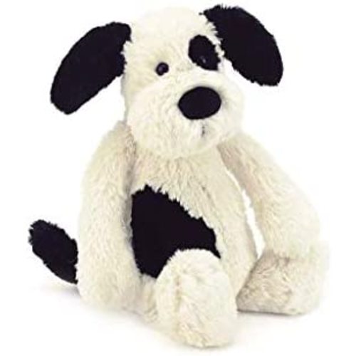 Jellycat Bashful Black and Cream Puppy Stuffed Animal, Medium, 12 inches