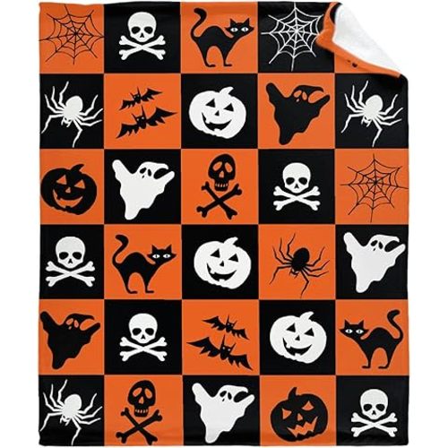 Halloween Bat Pumpkin Ghost Spiderweb Baby Blanket Gifts Super Soft Swaddle Newborn Cozy Baby Receiving Blanket Stroller Throw Blanket for Crib 40x30 XSmall for Puppy
