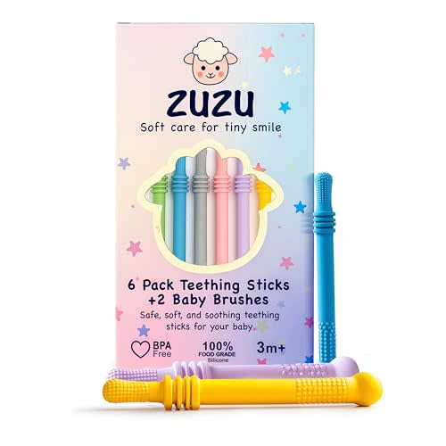 Zuzu 6‑Pieces Baby Teether Teething Sticks , Montessori Toy for 3 6 9 12 24 36 Months, Newborn, Infant Sensory Relief Toy, Parent & Baby Essentials, 0 1 2 3 Years Gift – BPA‑Free, Food‑Grade Silicone