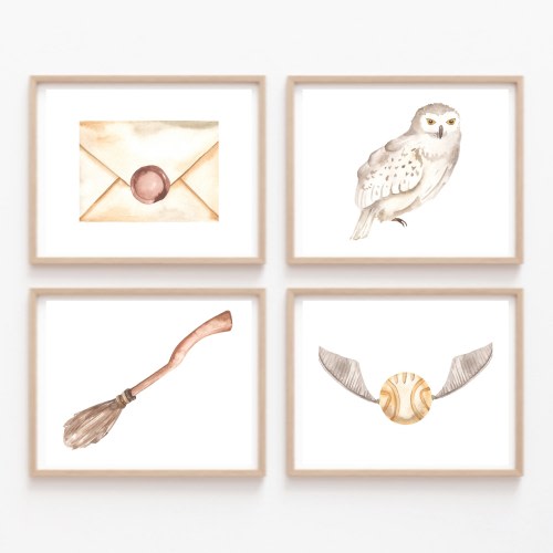 Wizards and Witches Wall Decor Set of 4, Wizard School Prints, Magic Artwork for Kids Room or Nursery, Digital Download, Print and Frame