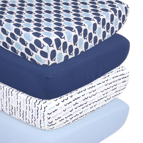 The Peanutshell Fitted Crib Sheets - Blue Nautical - 4pk