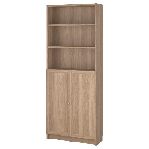 BILLY / OXBERG Bookcase with doors - oak effect 31 1/2x11 3/4x79 1/2 "