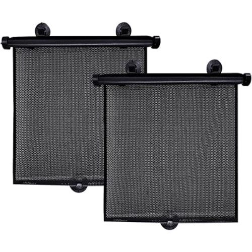 2 PCS Car Side Window Sun Shade, 19.7"×19.7" Retractable Roller Auto Sunshade Blocks Sun Glare & UV Rays, Vehicle Mesh Window Shades for Baby, Universal Car Accessories (Black)