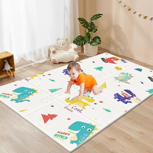 74 × 50 Inch Baby Play Mat Foldable, Waterproof and Non-Slip Playmats, Baby Playpen Mat, Reversible Portable Baby Floor Mat for Infant and Toddler, Patterns Available on Both Sides