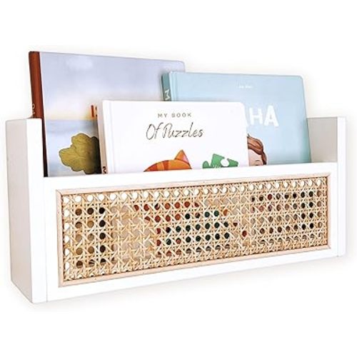 Nordic Mill Wicker Wall Shelf - Real Rattan Shelf not Plastic Boho Shelf Perfect for Nursery Wall Shelves Organise Toys Books or Magazines with Rattan Bookshelf Rattan Wall Shelf