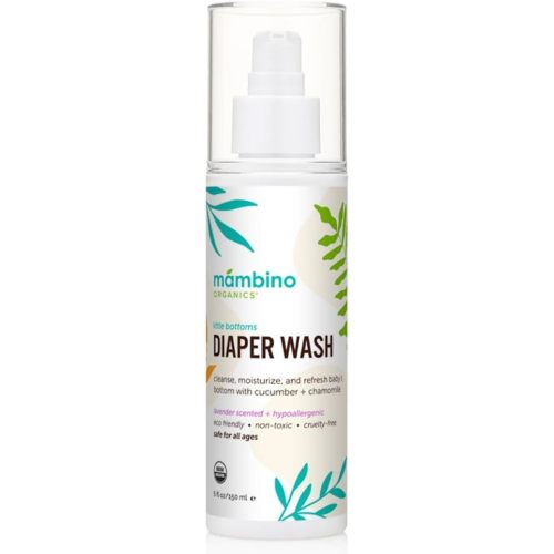 Organic Diaper Area Wash - Cruelty-Free Baby Spray for Sensitive Skin, Hypoallergenic Diaper Rash Spray, Gentle No Rinse Cleansing Water for Cloth Wipes - 5floz by Mambino Organics