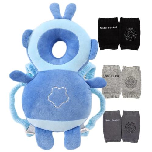 Feidoog Baby Head Protector Cushion Backpack with 3 Knee Pads for Walking & Crawling,Dark Blue