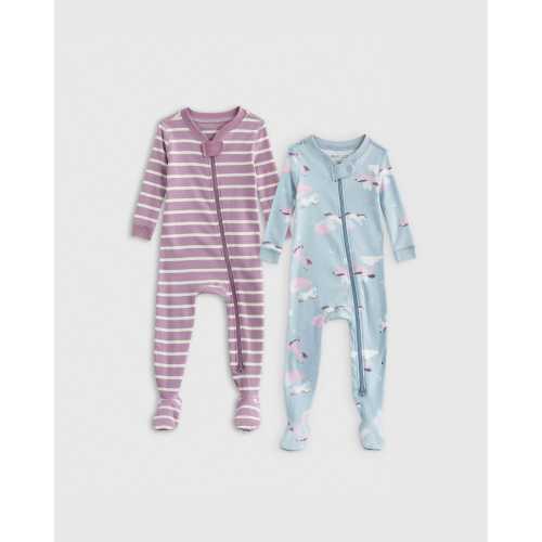100% Organic Cotton Tight Fit Footie Pajamas 2-Pack - Baby Girl