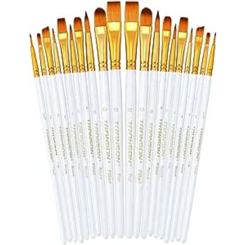 Transon 20pcs Artist Painting Brush Set for Acrylic Watercolor Gouache Hobby Craft Face Rock Painting White
