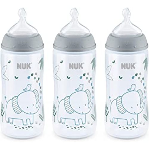 NUK Smooth Flow Anti Colic Baby Bottle, 10 oz, 3 Pack, Elephant
