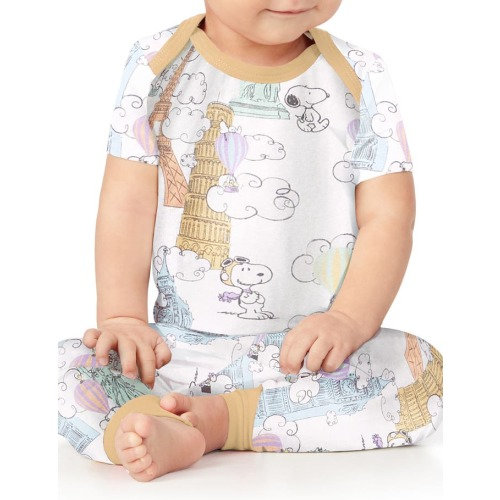 Baby x Peanuts® Print Fitted Stretch Organic Cotton Two-Piece Pajamas, 9-12M, Bon Voyage Snoopy
