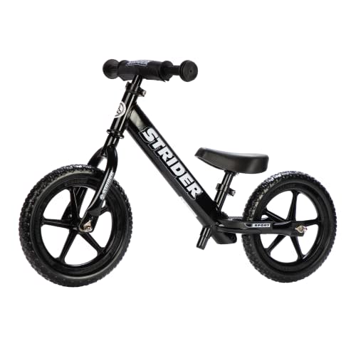 Strider 12” Sport Bike - No Pedal Balance Bicycle for Kids 1 to 4 Years - Includes Safety Pad, Padded Seat, Mini Grips & Flat-Free Tires - Tool-Free Assembly & Adjustments