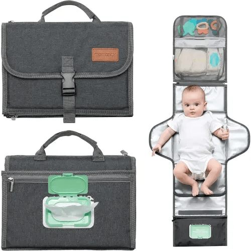Momcozy Portable Diaper Changing Pad, Large Diaper Changing Pad, Fit for 0-12 Months Baby, Baby Waterproof Foldable Changing Mat with Oversized Pillow, Travel Baby Changing Pad with Wipes Pocket